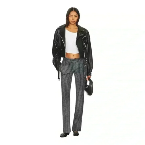 Revolve Free People Black Gray Checked Trouser Pants Low Rise Flare Size 4 - Picture 4 of 9